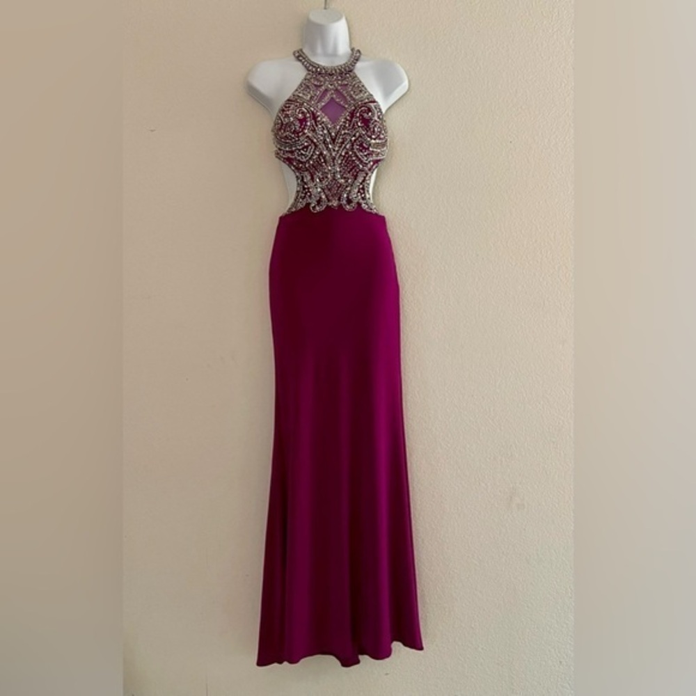 Royal Queen Collection Fuchsia Strapless Formal Gown With Beading Size 2
